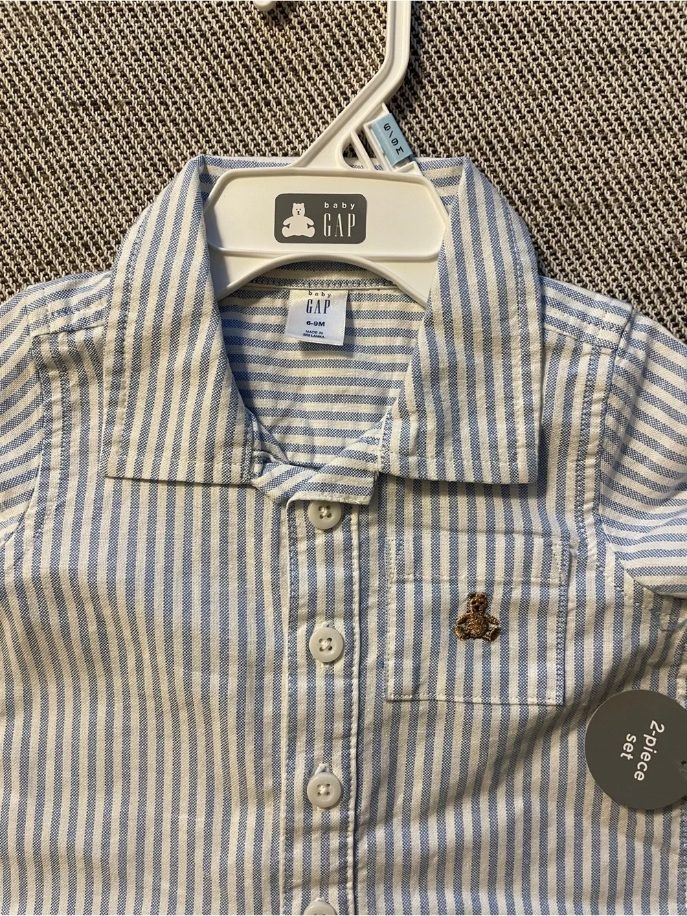 GAP Blue and White Striped Baby Romper with Hat